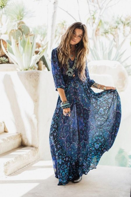 Boho dress with sleeves blue