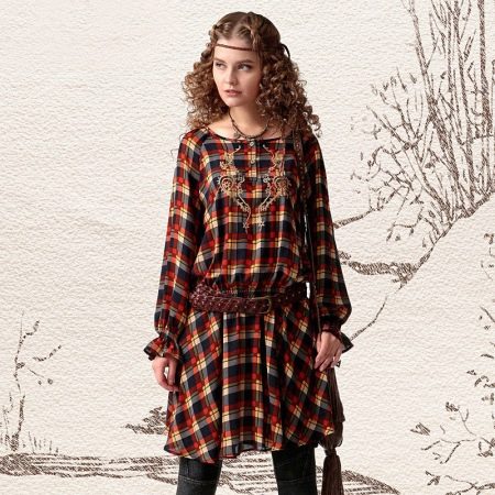 Check Boho Shirt Dress