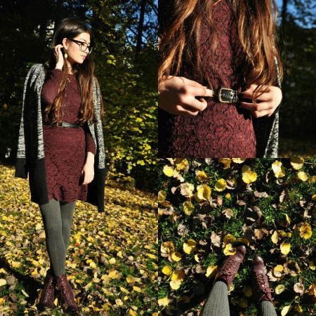 Gray tights for a brown dress