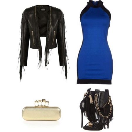 Blue dress with biker jacket