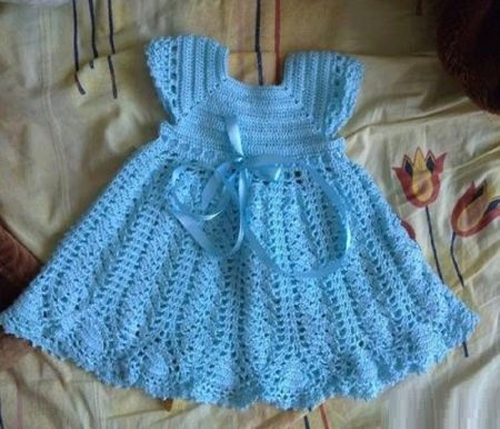 Knitted crochet dress for girls under 1 year