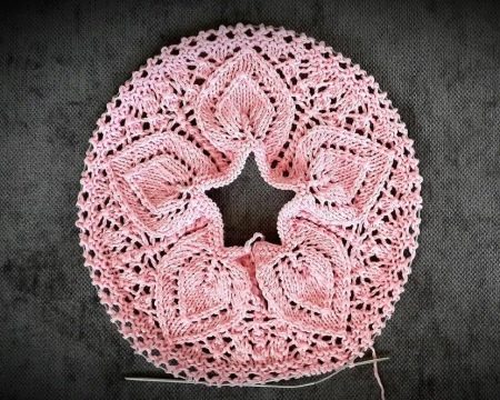 Knitted top of a dress with needles for girls