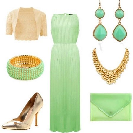 Accessories for an evening light green dress