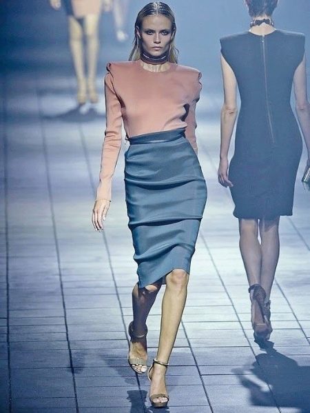 Gray draped pencil skirt for skinny