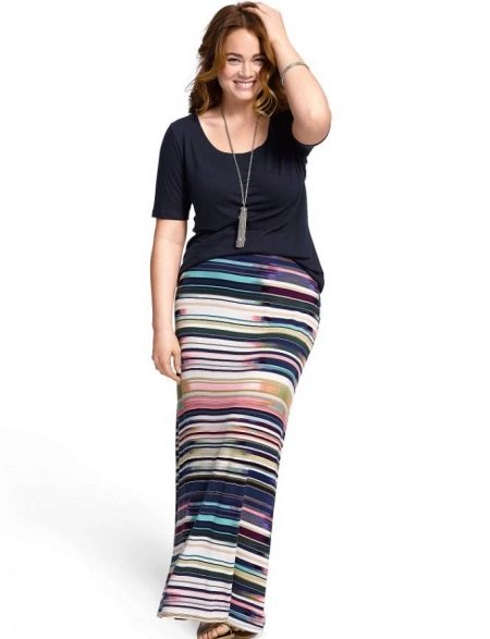 Long skirt with colored stripes