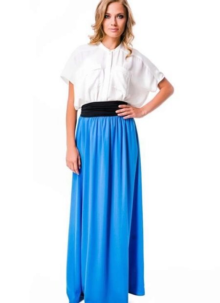 Elastic long skirt with contrast belt