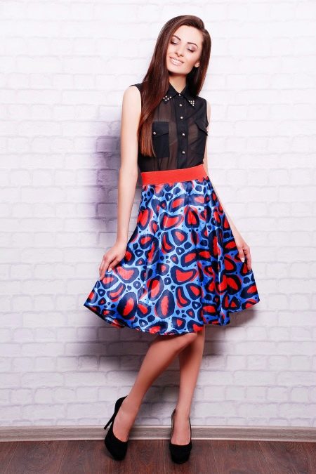 contrast elastic flared skirt