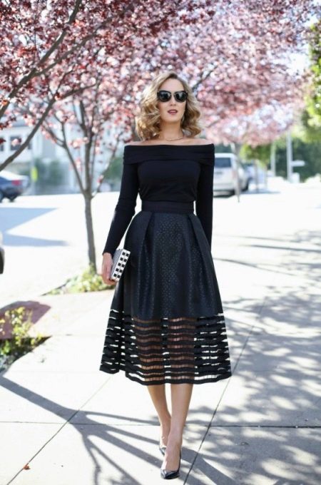 Below the knee skirt with sheer details
