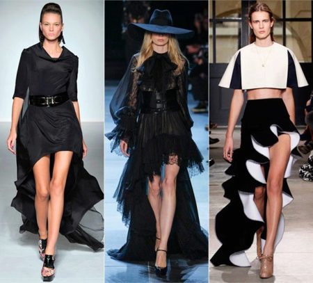 Asymmetrical skirts with train above the knee