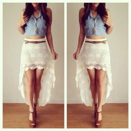 Skirt with train and cropped vest